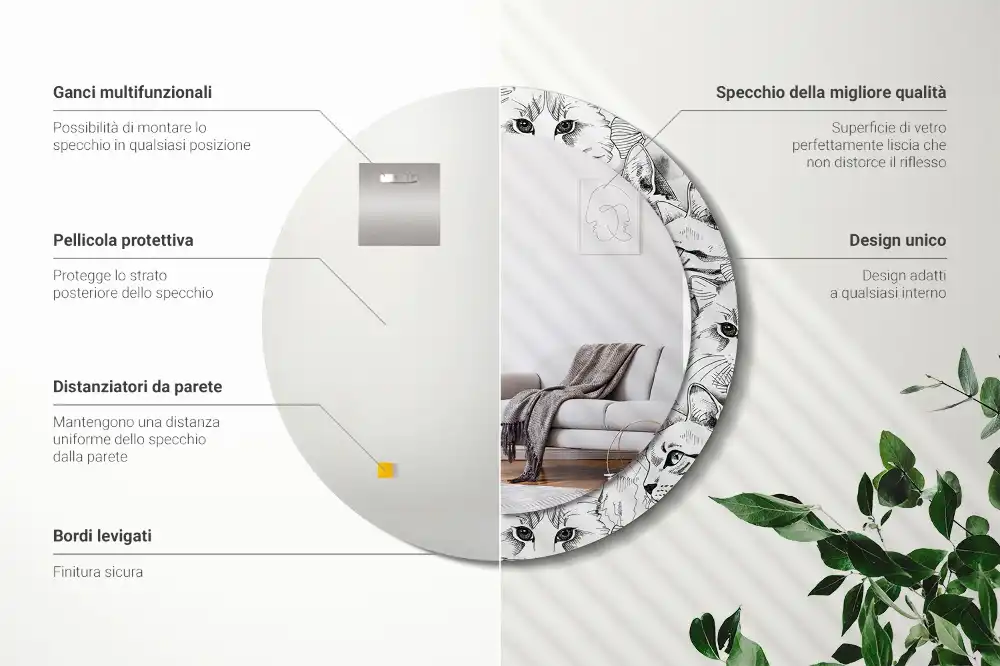 Okrúhle zrkadlo rám s potlačou Mačky