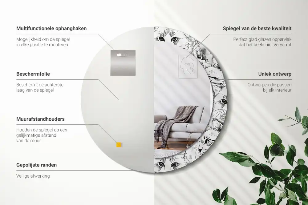 Okrúhle zrkadlo rám s potlačou Mačky