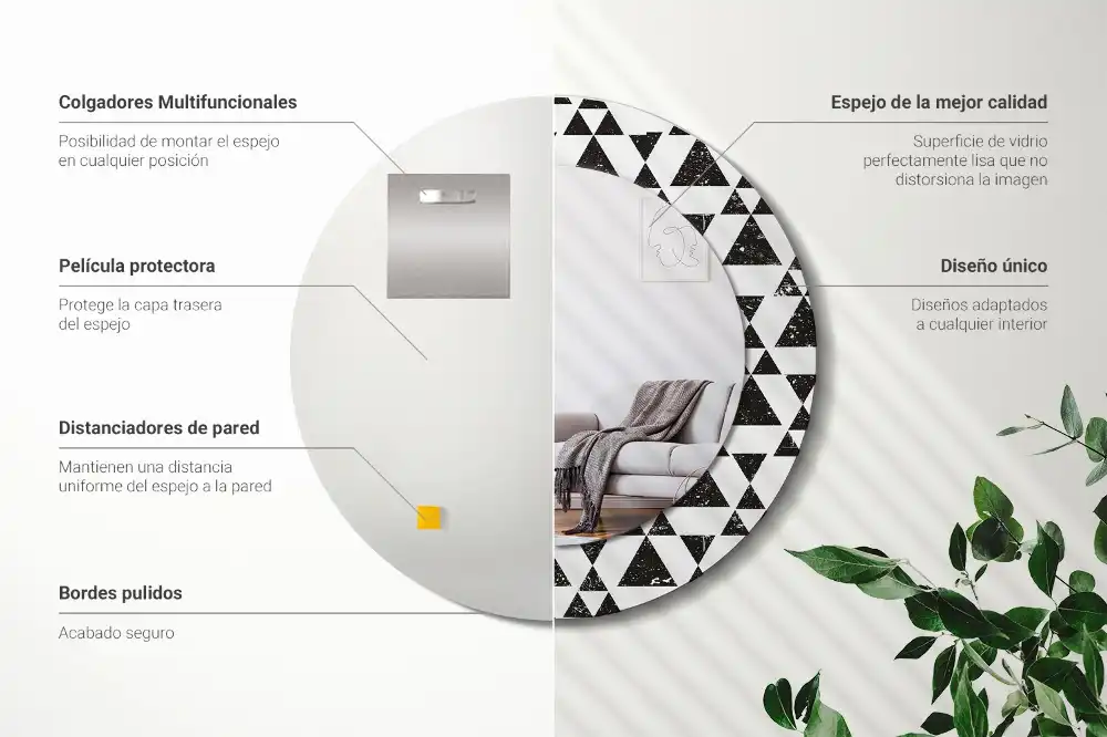 Okrúhle dekoračné zrkadlo na stenu Geometria trojuholníkov