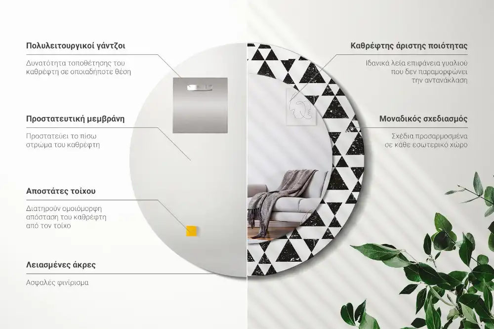 Okrúhle dekoračné zrkadlo na stenu Geometria trojuholníkov