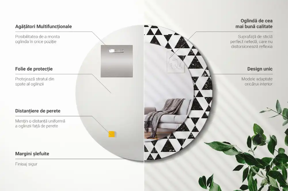 Okrúhle dekoračné zrkadlo na stenu Geometria trojuholníkov