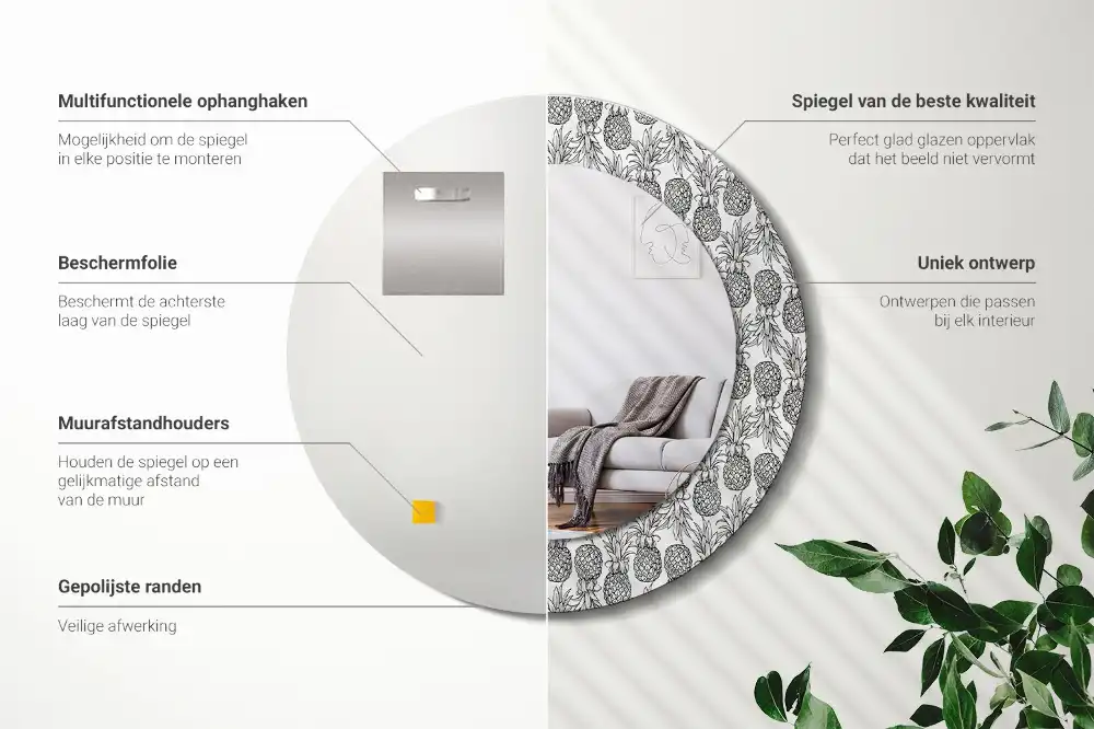 Okrúhle zrkadlo rám s potlačou Ananásy