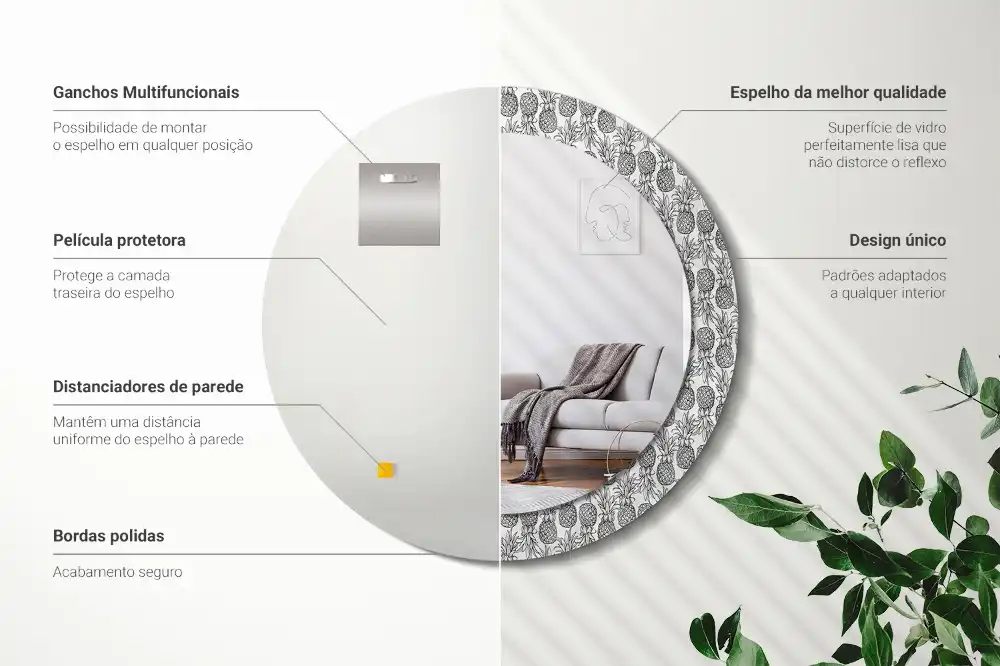 Okrúhle zrkadlo rám s potlačou Ananásy