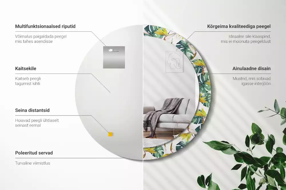 Okrúhle dekoračné zrkadlo na stenu Tropické listy