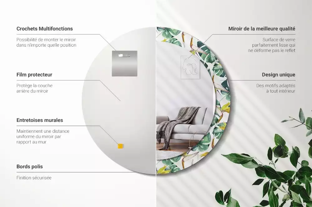 Okrúhle dekoračné zrkadlo na stenu Tropické listy