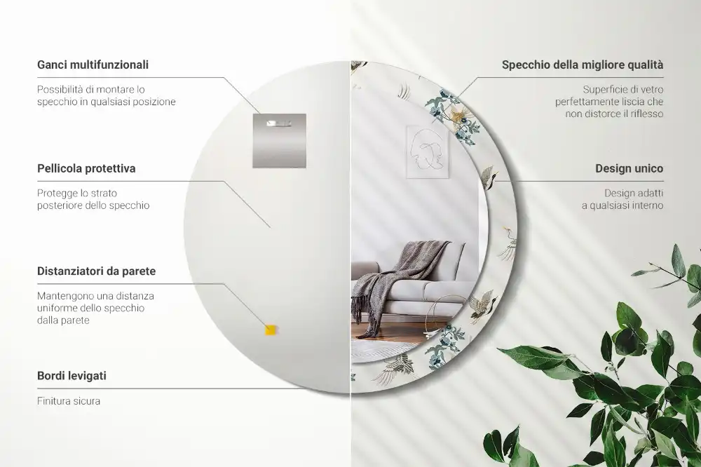 Okrúhle zrkadlo s potlačeným rámom Čínske vtáky