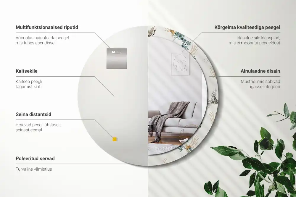 Okrúhle zrkadlo s potlačeným rámom Čínske vtáky