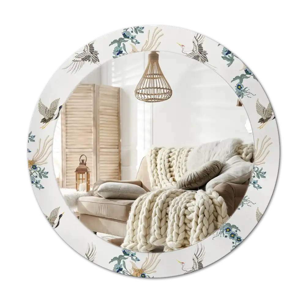 Okrúhle zrkadlo s potlačeným rámom Čínske vtáky
