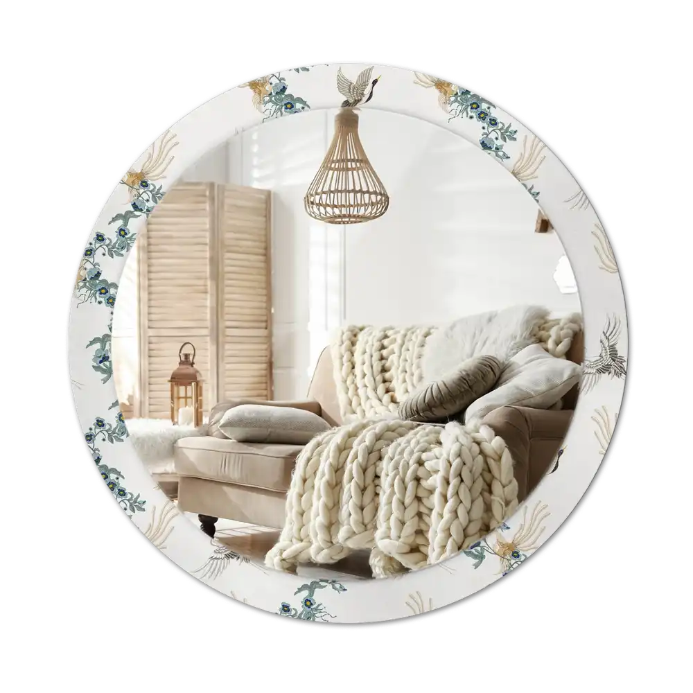 Okrúhle zrkadlo s potlačeným rámom Čínske vtáky