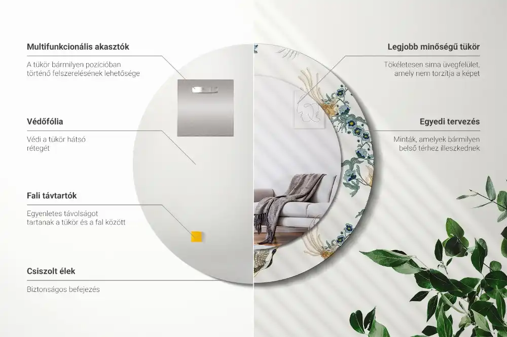 Okrúhle zrkadlo s potlačeným rámom Čínske vtáky