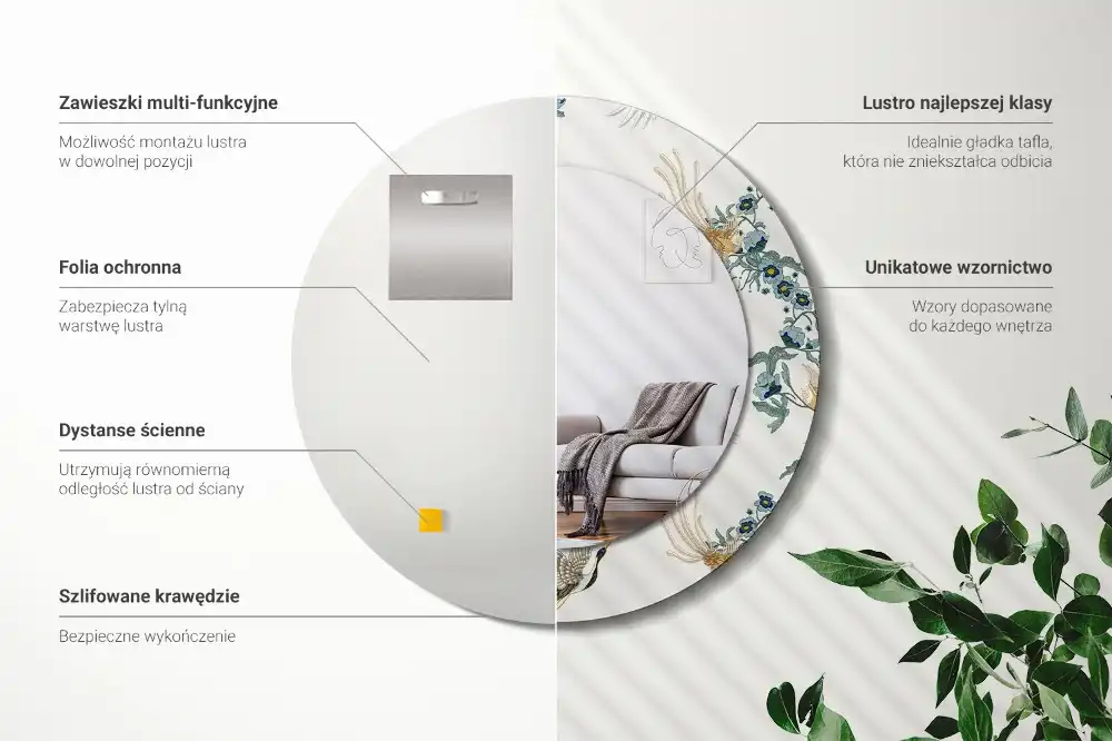 Okrúhle zrkadlo s potlačeným rámom Čínske vtáky