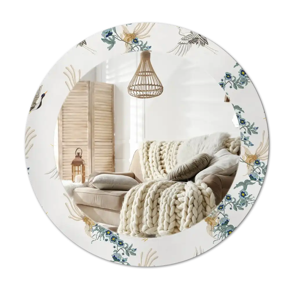 Okrúhle zrkadlo s potlačeným rámom Čínske vtáky