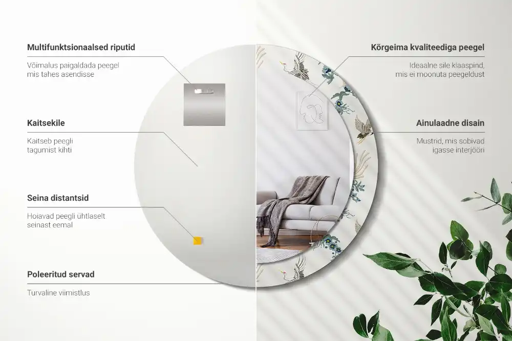 Okrúhle zrkadlo s potlačeným rámom Čínske vtáky