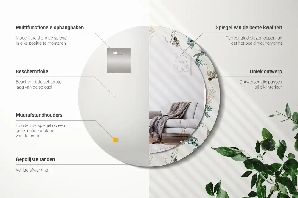 Okrúhle zrkadlo s potlačeným rámom Čínske vtáky