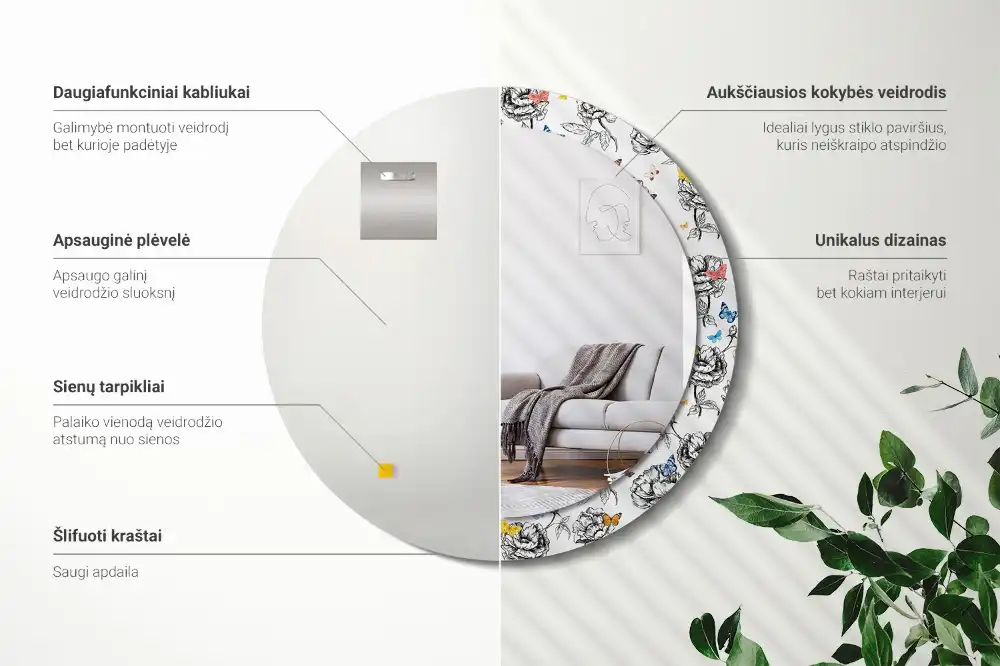 Okrúhle dekoračné zrkadlo na stenu Farebné motýle