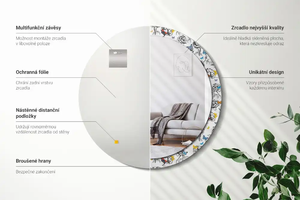 Okrúhle dekoračné zrkadlo na stenu Farebné motýle