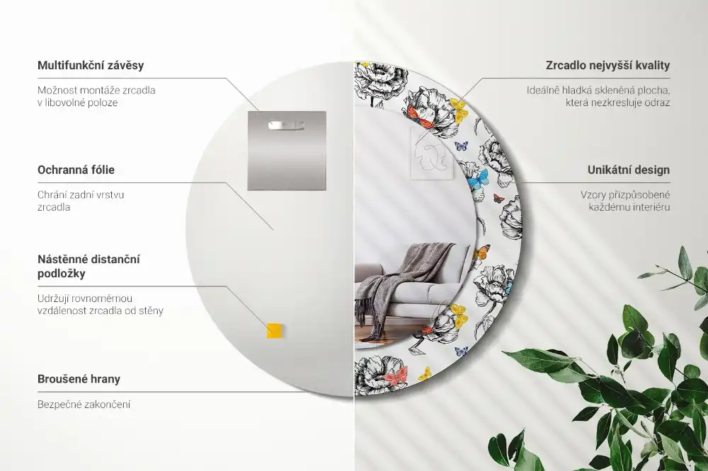 Okrúhle dekoračné zrkadlo na stenu Farebné motýle