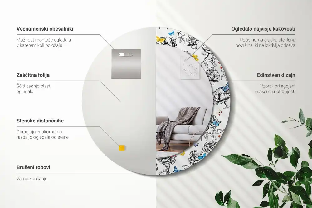 Okrúhle dekoračné zrkadlo na stenu Farebné motýle