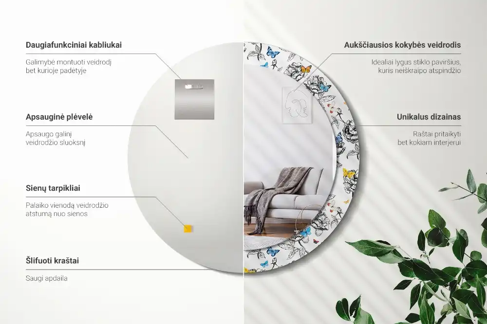 Okrúhle dekoračné zrkadlo na stenu Farebné motýle