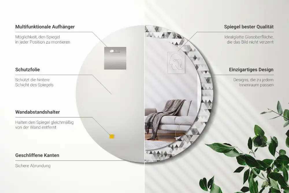 Okrúhle dekoračné zrkadlo na stenu Trojuholníky