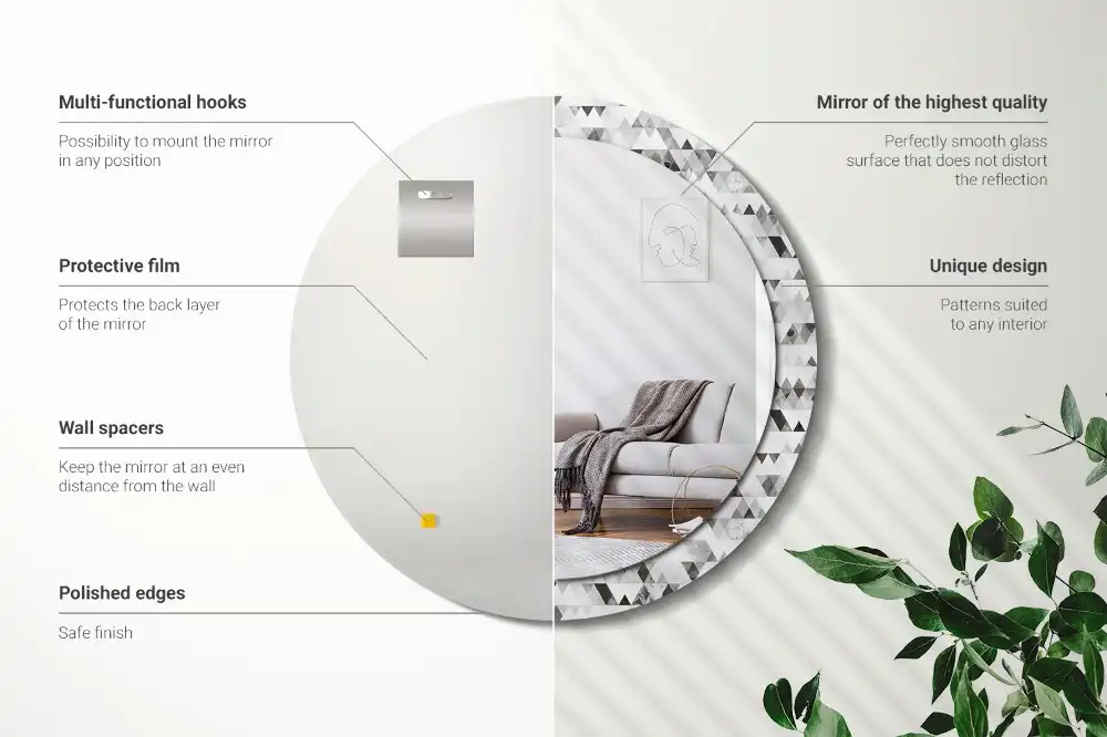 Okrúhle dekoračné zrkadlo na stenu Trojuholníky