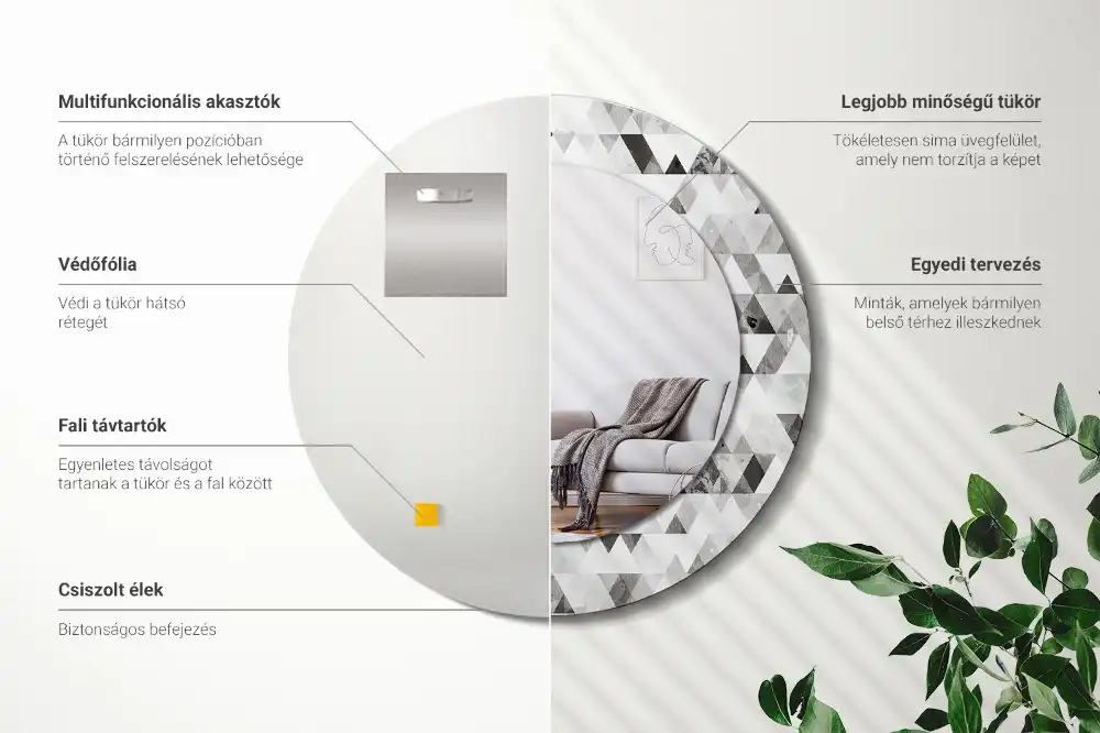 Okrúhle dekoračné zrkadlo na stenu Trojuholníky