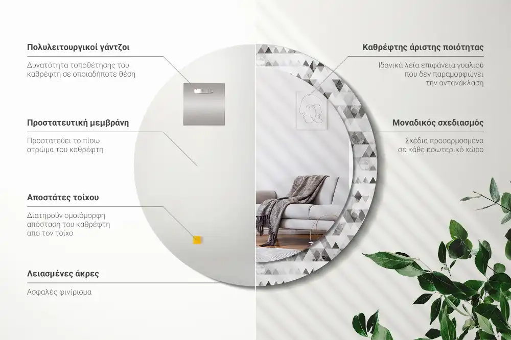 Okrúhle dekoračné zrkadlo na stenu Trojuholníky