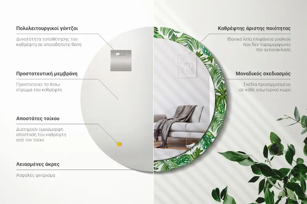 Okrúhle zrkadlo s potlačeným rámom Listy džungle