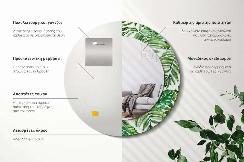 Okrúhle zrkadlo s potlačeným rámom Listy džungle