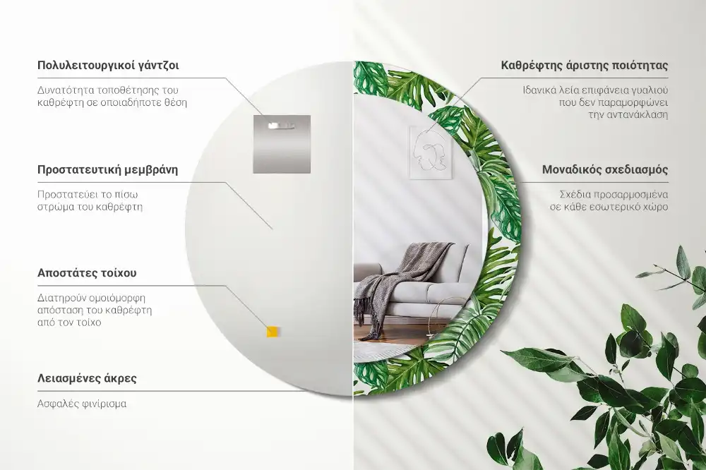 Okrúhle zrkadlo s potlačeným rámom Listy džungle