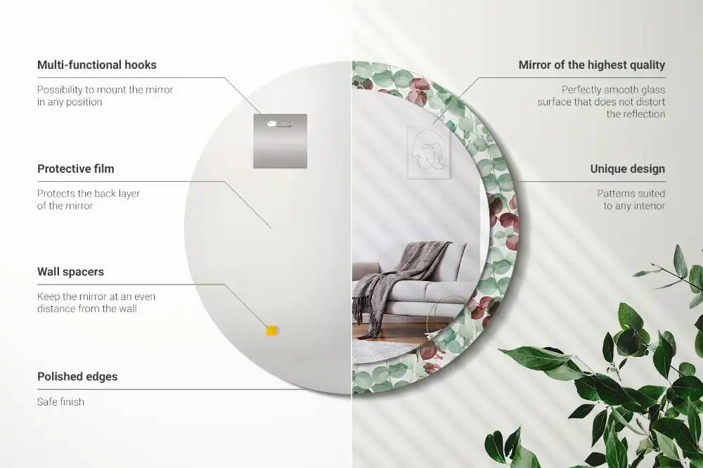 Okrúhle zrkadlo rám s potlačou Eukalyptus