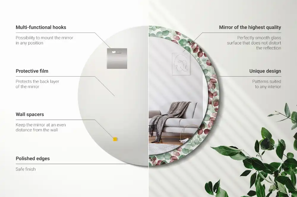 Okrúhle zrkadlo rám s potlačou Eukalyptus