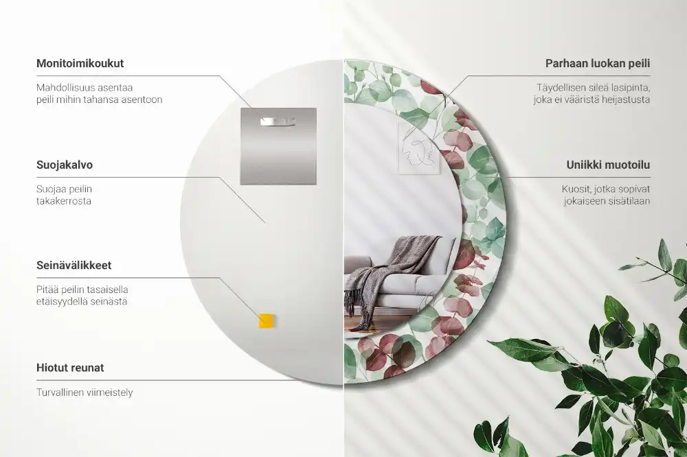 Okrúhle zrkadlo rám s potlačou Eukalyptus