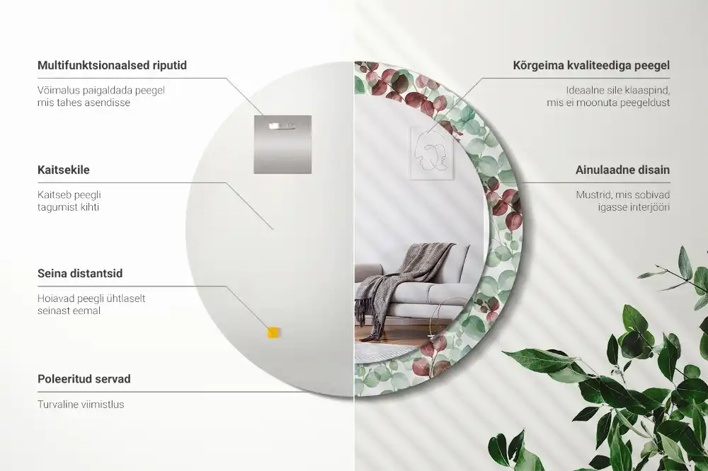 Okrúhle zrkadlo rám s potlačou Eukalyptus