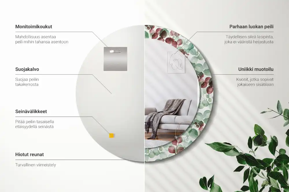 Okrúhle zrkadlo rám s potlačou Eukalyptus