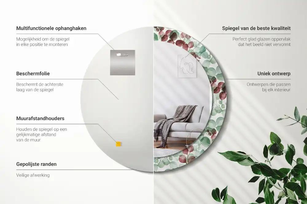 Okrúhle zrkadlo rám s potlačou Eukalyptus