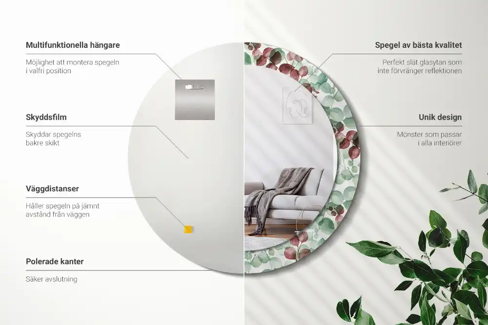 Okrúhle zrkadlo rám s potlačou Eukalyptus