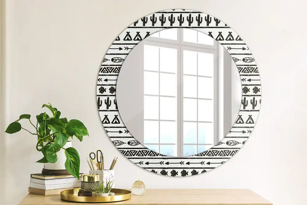 Okrúhle dekoračné zrkadlo na stenu Boho minimalistický