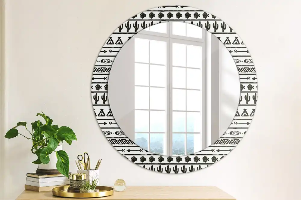 Okrúhle dekoračné zrkadlo na stenu Boho minimalistický