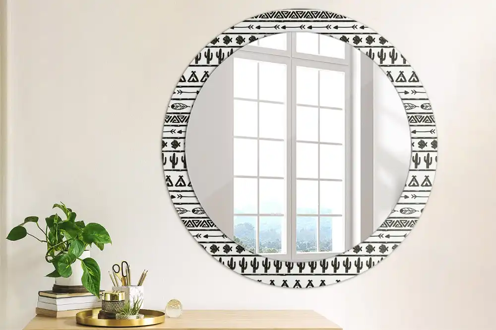 Okrúhle dekoračné zrkadlo na stenu Boho minimalistický