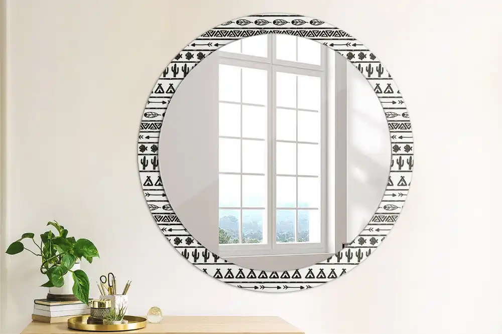 Okrúhle dekoračné zrkadlo na stenu Boho minimalistický