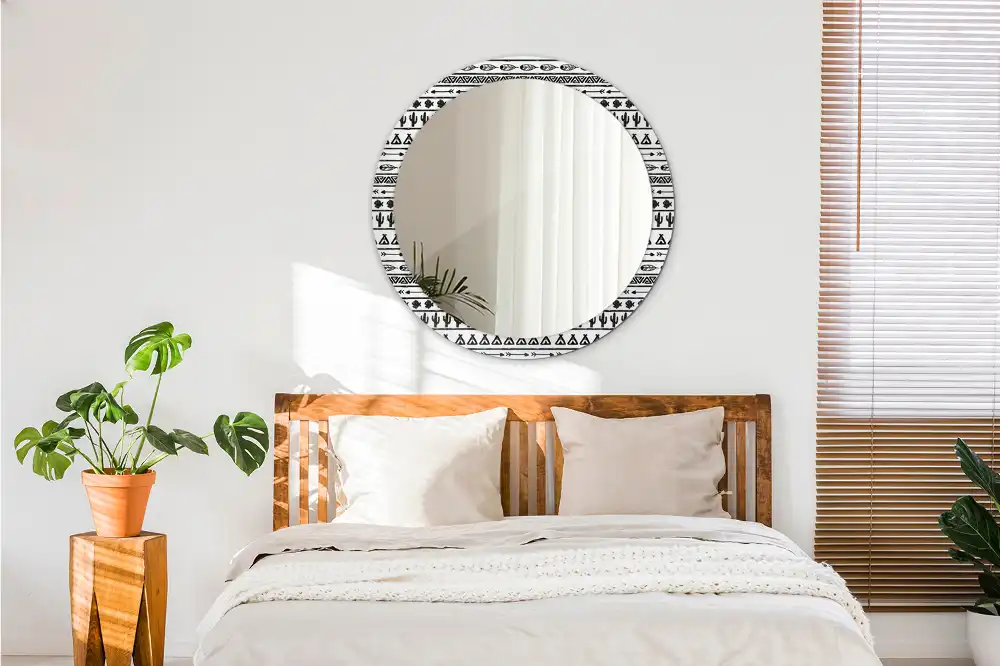 Okrúhle dekoračné zrkadlo na stenu Boho minimalistický