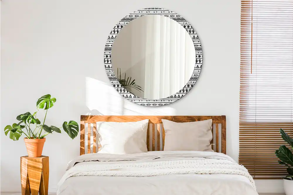 Okrúhle dekoračné zrkadlo na stenu Boho minimalistický