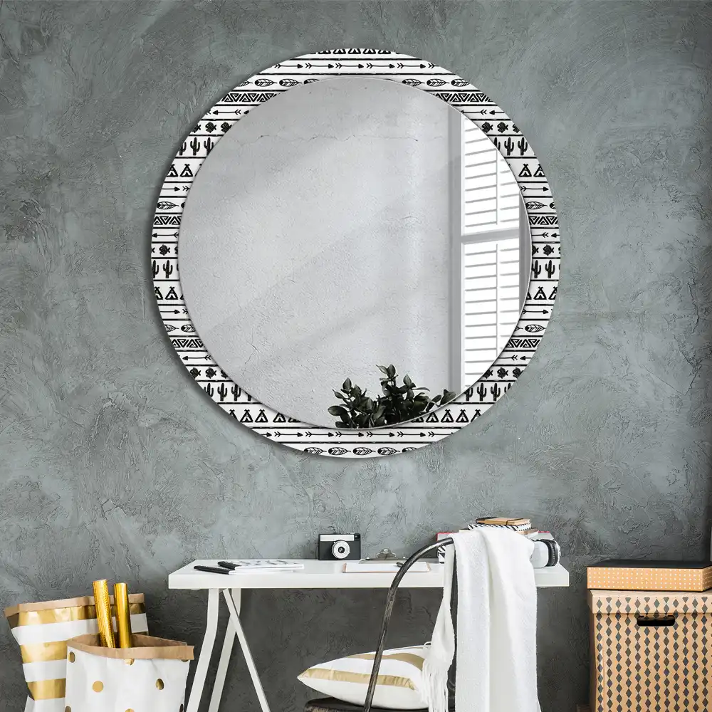 Okrúhle dekoračné zrkadlo na stenu Boho minimalistický
