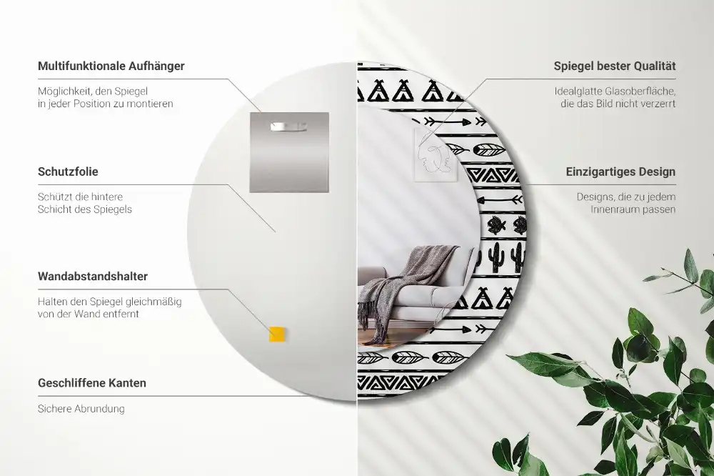 Okrúhle dekoračné zrkadlo na stenu Boho minimalistický
