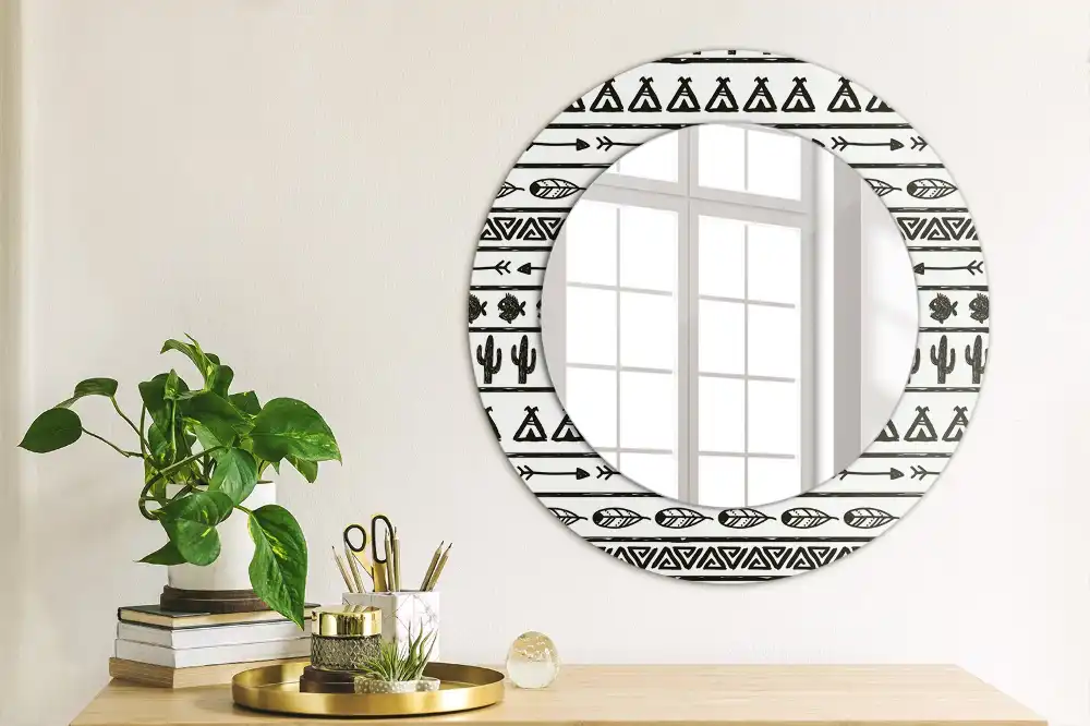 Okrúhle dekoračné zrkadlo na stenu Boho minimalistický