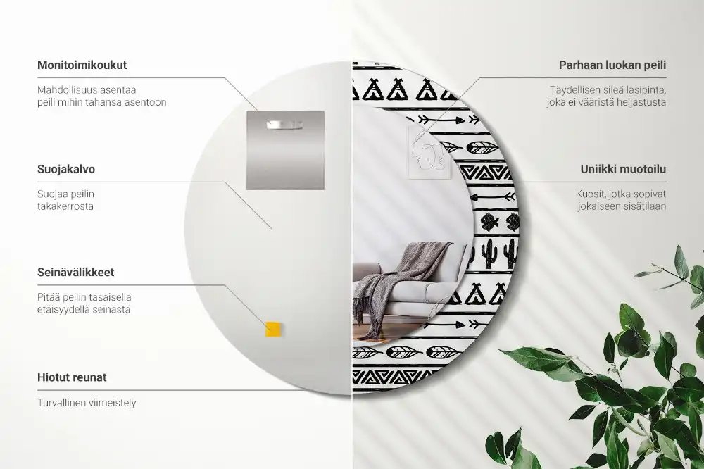 Okrúhle dekoračné zrkadlo na stenu Boho minimalistický