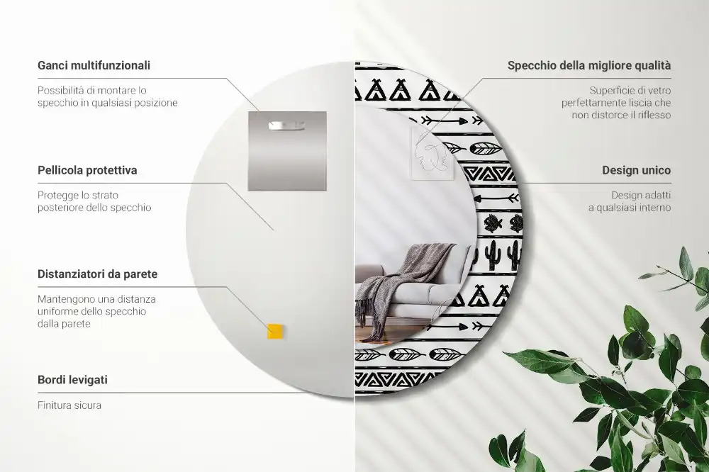 Okrúhle dekoračné zrkadlo na stenu Boho minimalistický