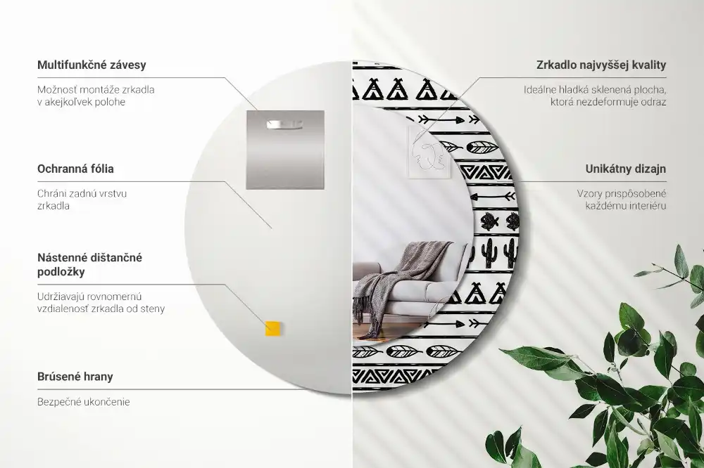 Okrúhle dekoračné zrkadlo na stenu Boho minimalistický