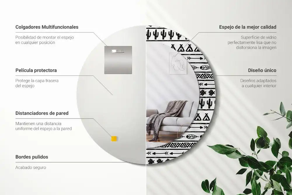 Okrúhle dekoračné zrkadlo na stenu Boho minimalistický